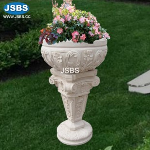 Ornate Beige Marble Planter, JS-P211